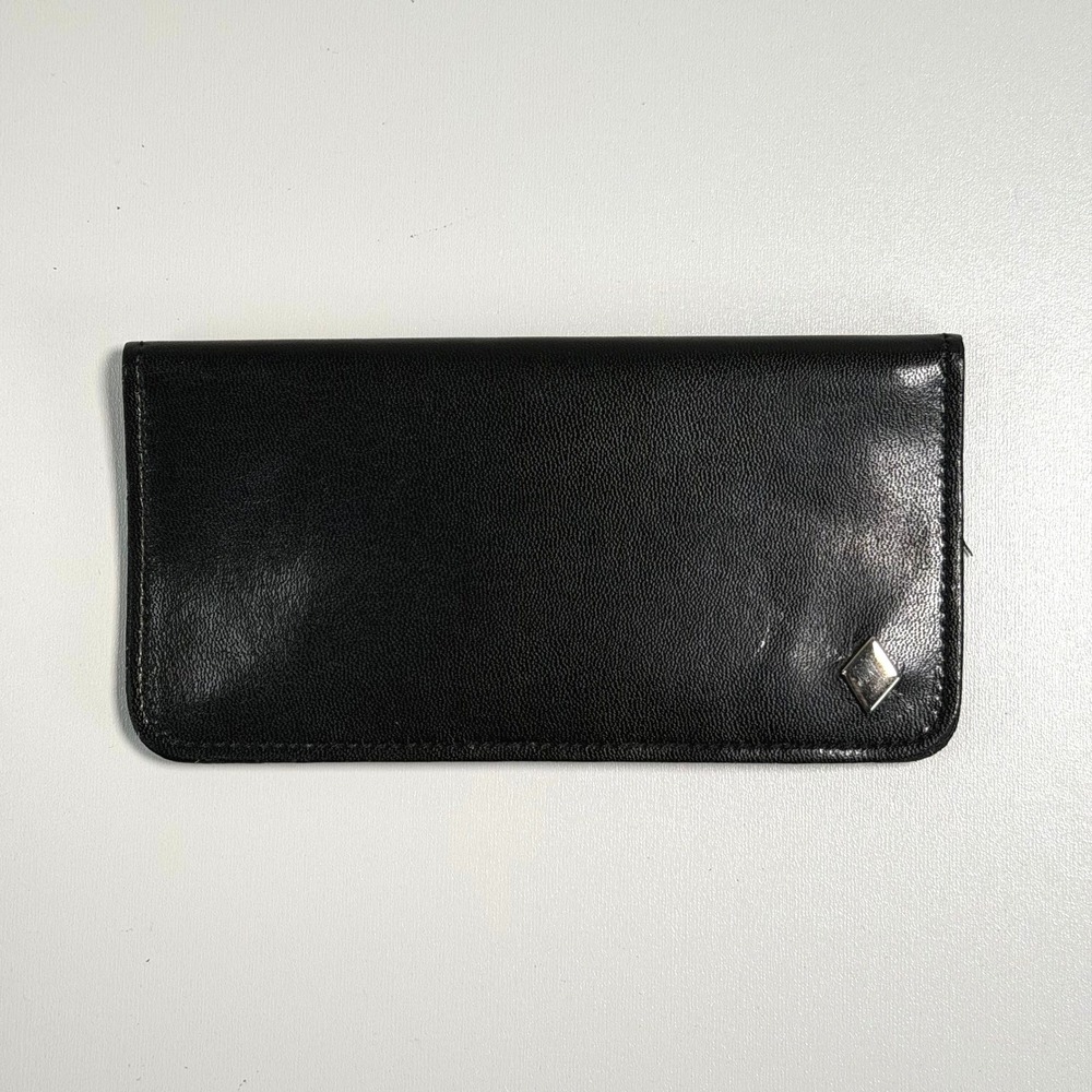 Vintage Black Leather Checkbook Wallet BiFold Western Card‎ Holder Trucker
